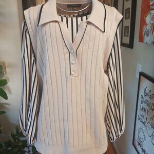 Adrianna Papell Pink & Black Sleeveless Cardigan and Blouse Set!